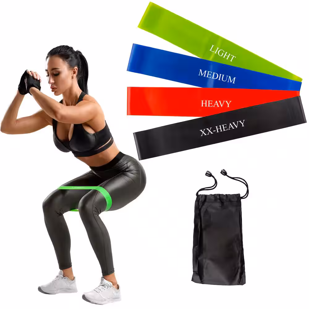 Resistance bands set with loop bands used for lower body workout and home gym training