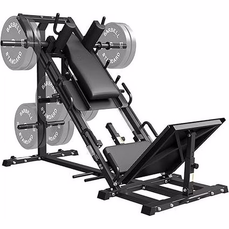 leg press machine in home gym garage setup