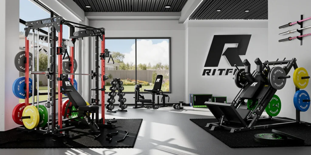 All-in-one Smith machine home gym setup with power rack and cable system