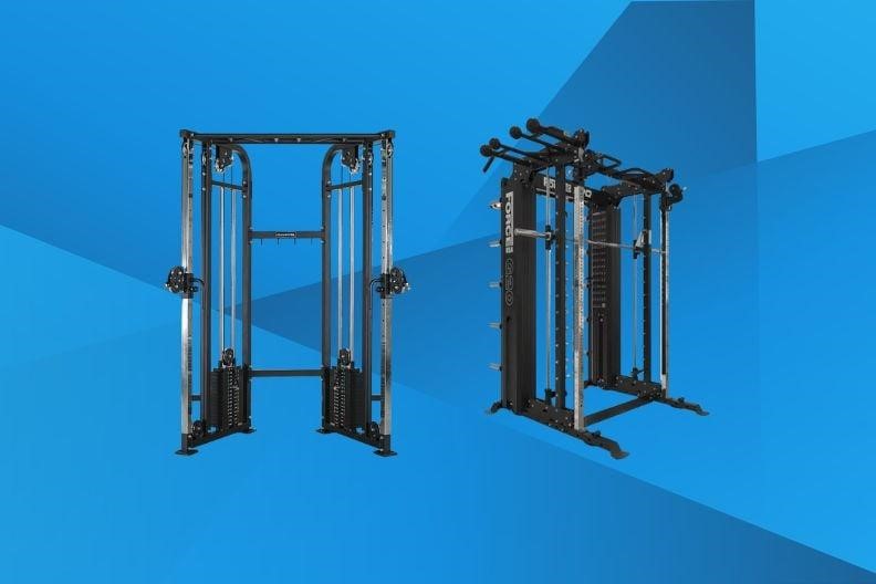 Dual stack functional trainer cable machine in a clean studio style home gym setting