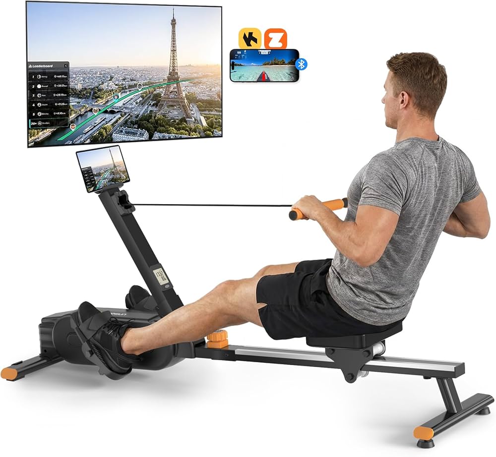 magnetic rowing machine in home gym setup
