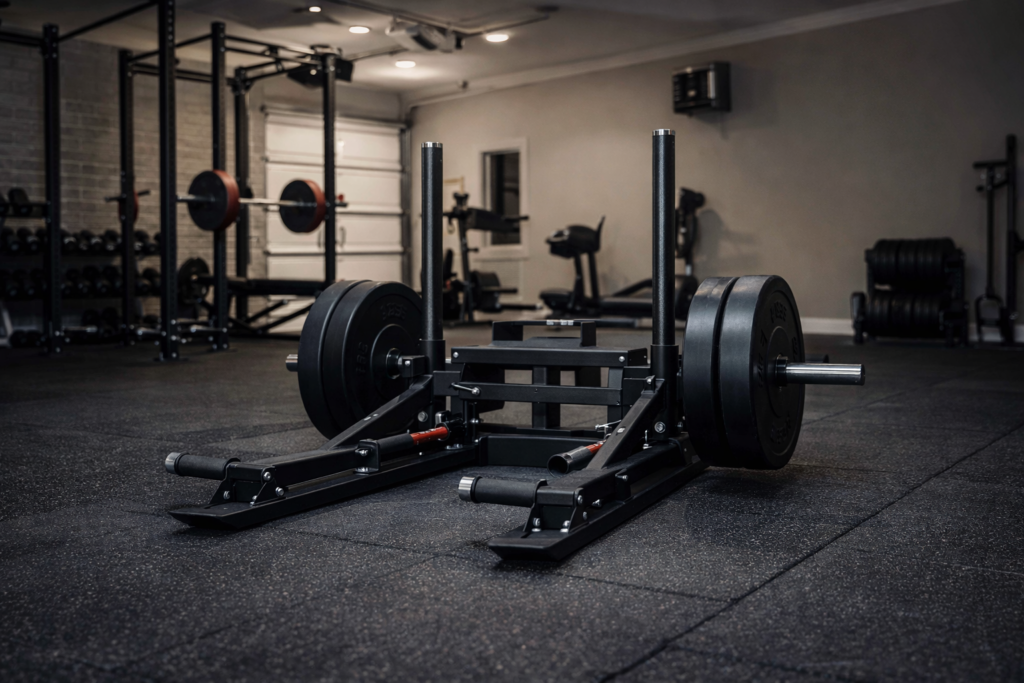 best sled push machines for home gyms in a garage gym setup